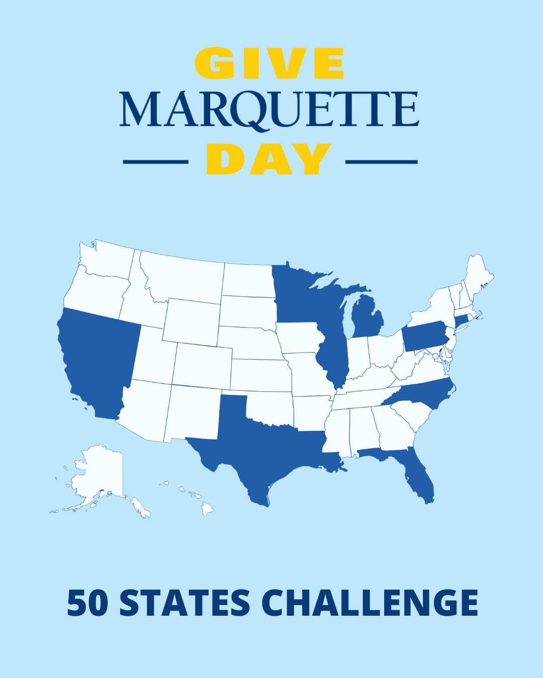 Stay tuned for more information about our Give Marquette Day 50 states challenge.