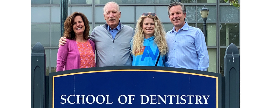 The Schaefers—including Richard and Patrick—celebrate the graduation of the family’s most recent MU dentist, Carly (second from right).